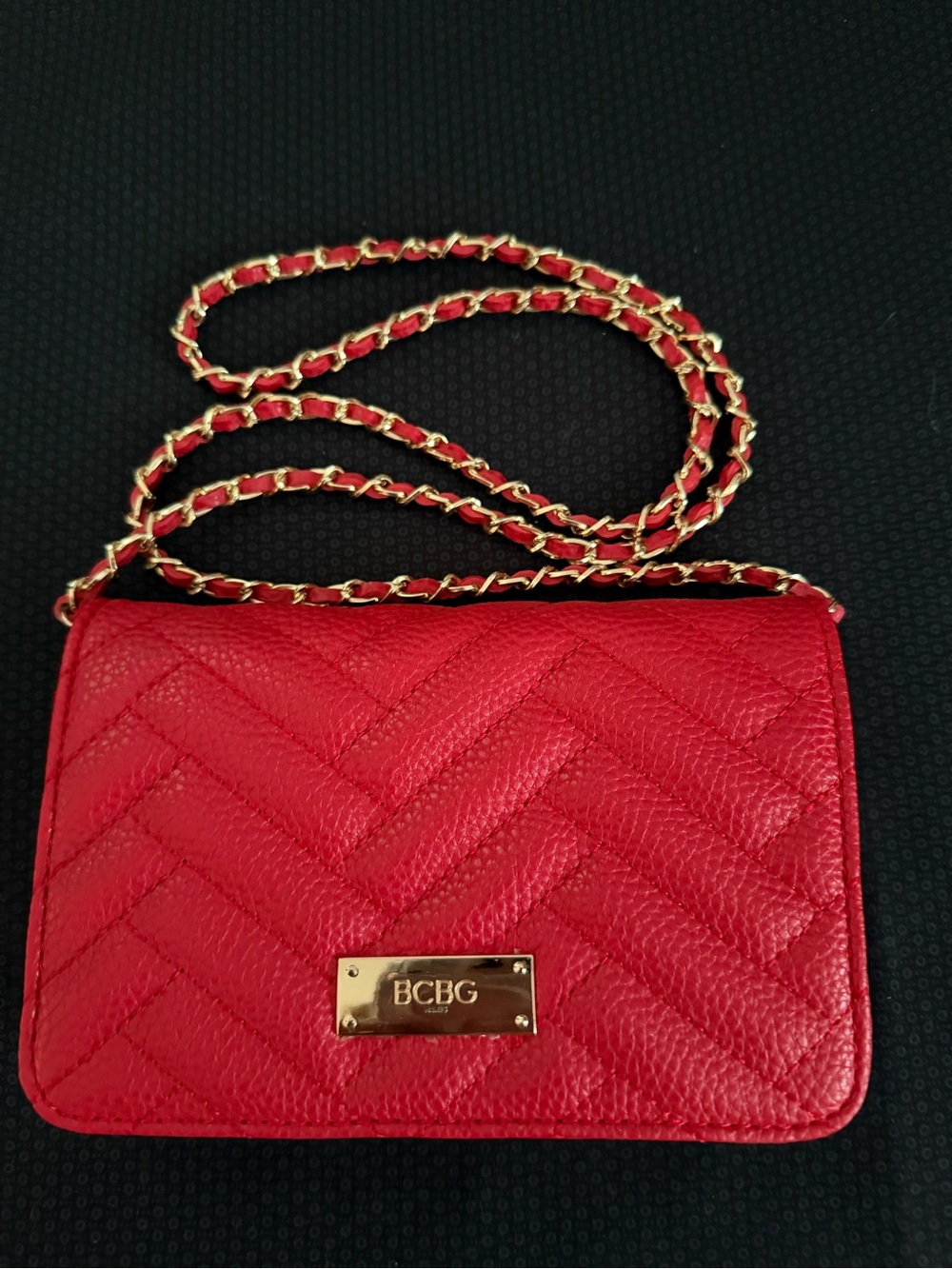 BCBG Red Quilted Crossbody Bag with Gold Chain Strap